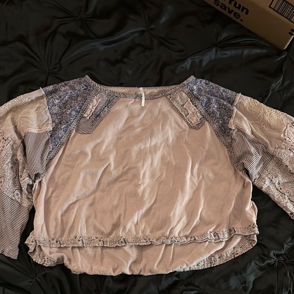 Bohemian Patchwork Top in Beige and Blue - Picture 6 of 15